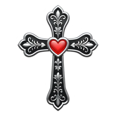 make a black chrome heart floral cross with white outline sticker