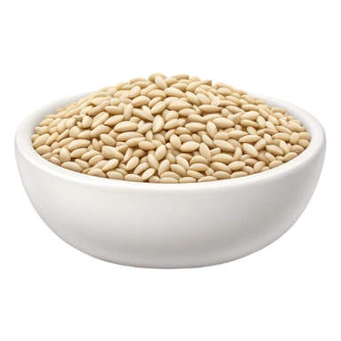 Small white sesame seeds in a ceramic bowl, food ingredients sticker