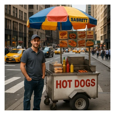 hotdog seller in New York with cart sticker