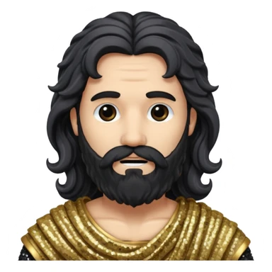 Pluto, God of Death from Roman Deities with long black wavy hair and beard, dark grey sequin toga sticker