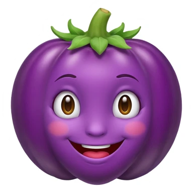 eggplant emoji shy smiling in early Apple emoji style with minimal shading sticker