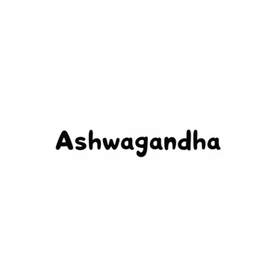 The word "Ashwagandha" hand-drawn in a simple style with minimal colors. The text should be clean and readable with just a few essential color accents. sticker