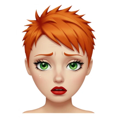 Short spikey Ginger hair, green eyes, black long eye lashes large red lips White woman crying tears on face sticker