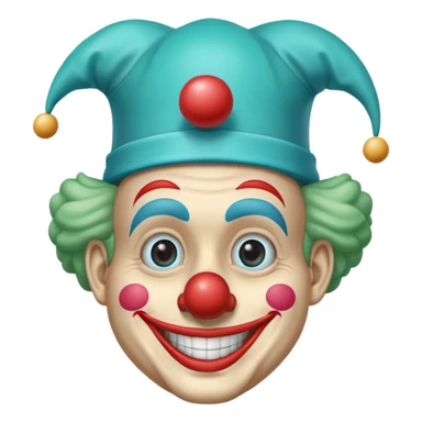 Chú hề, đội mũ chú hề cao xanh nước biển, cười tươi, khuôn mặt dài, 25 tuổi sticker