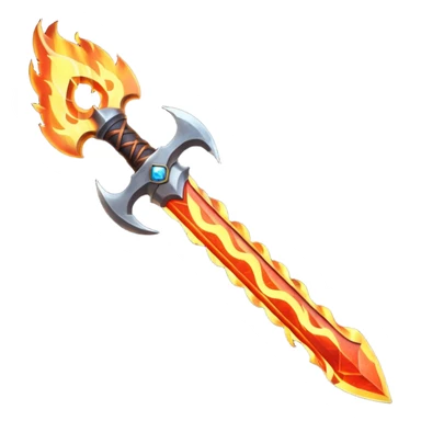 fire guardian sword object icon, flaming blade, glowing lava runes, ember sparks, fantasy weapon, 3D cartoon, mobile game icon style, centered, clean background, no text, no watermark
 sticker