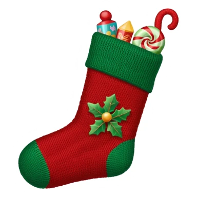 A cozy old-timey Christmas stocking full of vintage toys and candy sticker
