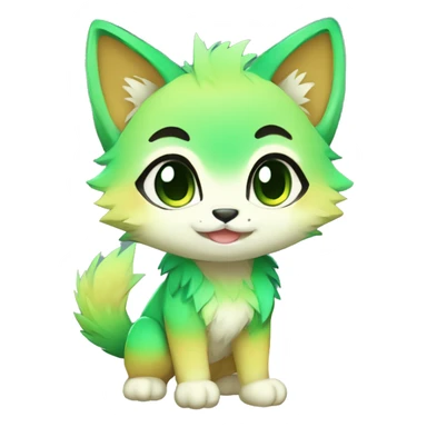 shiny, colorful, green, gradient, Kemono-style, Chibi, Anthro-Fur-Sona-Fakémon, Full Body sticker
