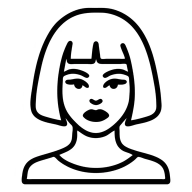 goth girl, pale skin, short black bob, heavy eyeliner, black lipstick, minimalist outline style sticker