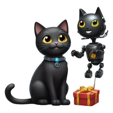 Happy Black Cat with Toy Robot sticker