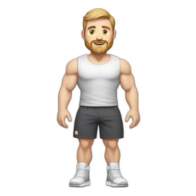 Full height Pale skinned fit man With biceps, Realistic eyes and mouth, light brown hair and stubble In dark gray sleeveless mike, black oversize sports shorts, watch and white sneakers. sticker