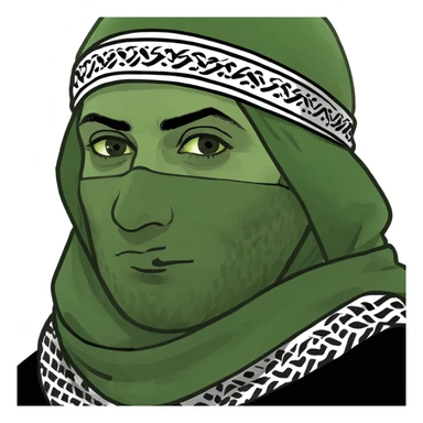 memoji-style brown man with a Palestinian keffiyeh scarf wrapped around his entire face, leaving only the eyes visible sticker
