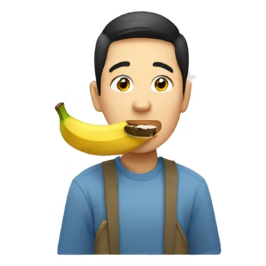 An Asian man is eating a banana. sticker