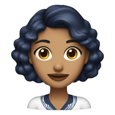 Mujer morena con ondas, de ojos cafés oscuros y que tenga una polera ajustada color navy blue sticker