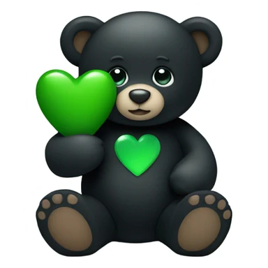 Black teddy bear holding green heart sticker