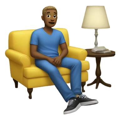White human male in blue dress, sitting on jellow couch  sticker