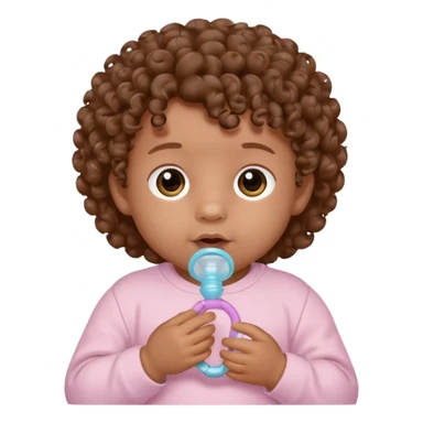 Close-up, newborn baby boy, curly hair, pacifier sticker