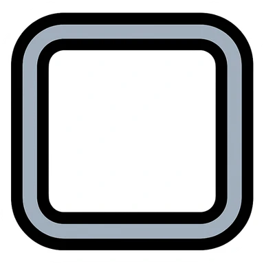 stylized icon of a square with rounded corners, white inside, gentle black ombre transition outward, black border, no text sticker