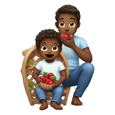 Baby and parents are eat berries  sticker