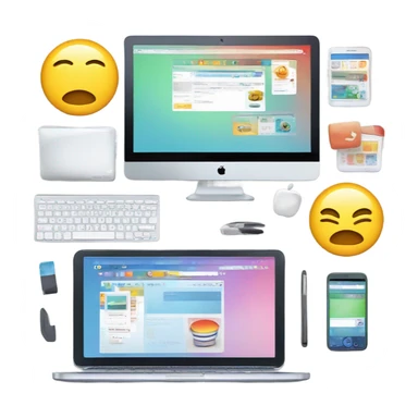 A bright, clean illustration showcasing a modern tech environment for web design and e-commerce solutions. sticker