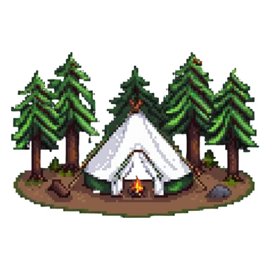 simple camping tent in forest sticker