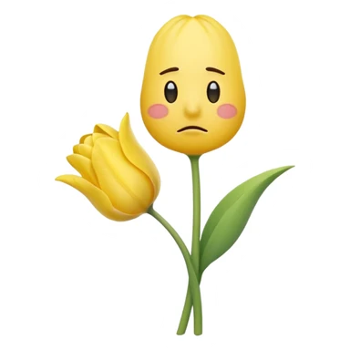 sad yellow emoji with tulip in hand sticker
