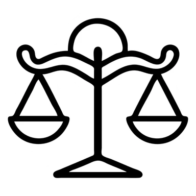 black outline icon of the Libra zodiac sign with two arms holding balanced scales, minimal, no fill sticker