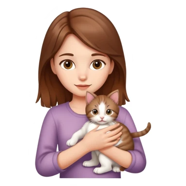 A beautiful brown-haired girl holding a kitten sticker