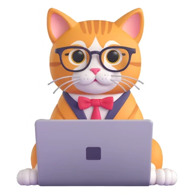 friendly cat with laptop, nerdy style sticker