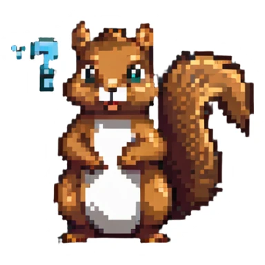 Pixel art squirrel with confused expression and question marks sticker