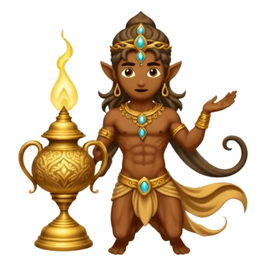 mystical fantasy illustration of a powerful jinn emerging from an ancient golden lamp.  sticker
