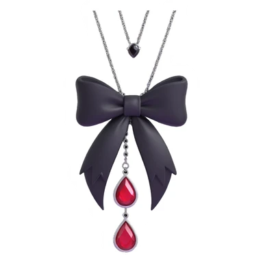 3D emoji gothic bow, midnight black leather, silver chain fringe, and a single blood red teardrop gem sticker