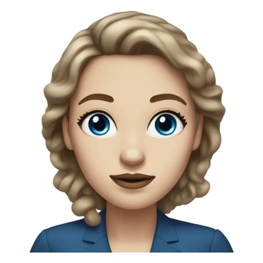 woman with white skin, brown very long hair, blue eyes, ful lips, square face and big lashes. formal dressed sticker