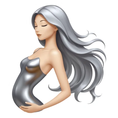 abstract sensual body silhouette, liquid silver chrome, smooth curves, long hair sticker