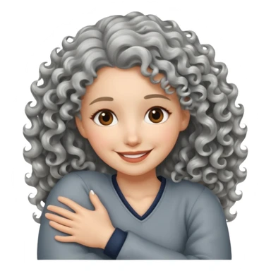 silver, wavy/curly hair smiling lady giving hug sticker