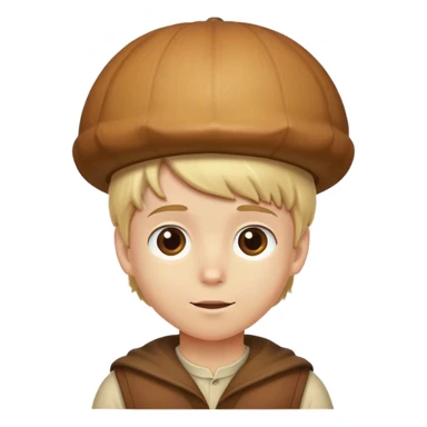 Blonde boy wearing an acorn hat sticker