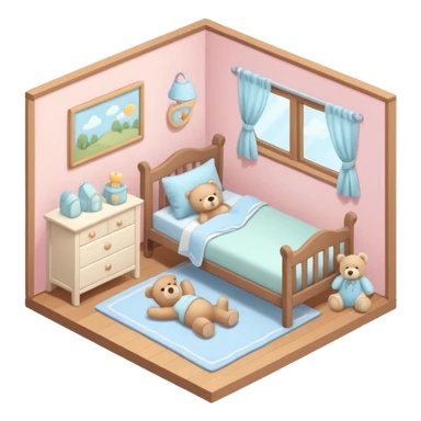 isometric baby room, Cozy baby room with crib and teddy bear sticker
