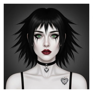 goth profile picture with a heart accent, cute, expressive, minimal sticker