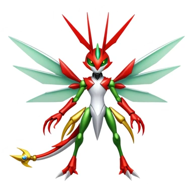 Cool Edgy Shiny Ethereal Legendary Kartana-Digimon-Scizor-hybrid full body sticker