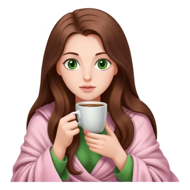 woman with very long brown hair and green eyes in a light pink blanket sipping coffee sticker