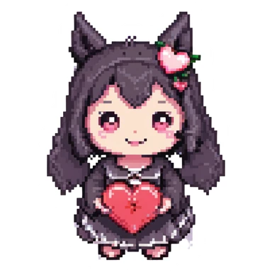 Kuromi holding a heart sticker