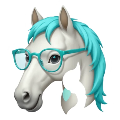 white horse head with turquoise hair and glasses sticker