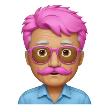 old guy with funny hair and shades and pink mustache sticker