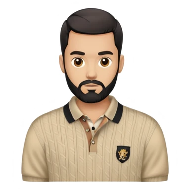 light skin man with black beard with black combover hairstyle  wearing a burberry sweater polo sticker