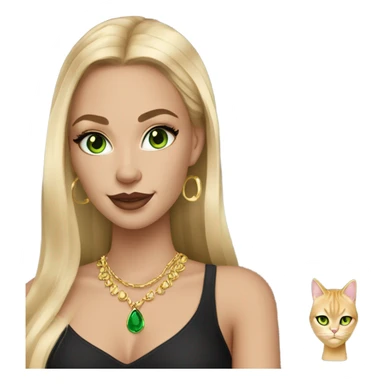 gorgeous long blonde girl cat eye green eyes gold jewlery light skin black shirt sticker