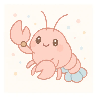 plump crayfish with a pellet in its claw, cute style, adorable and charming sticker