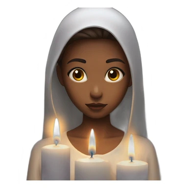 a girl with white skin ridiculously prays at a candle in front of her sticker