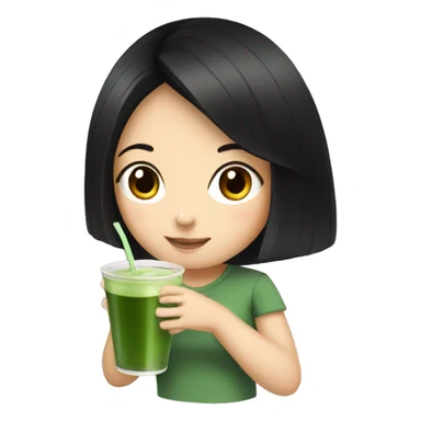 girl with black hair, drinking matcha sticker