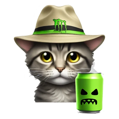 cat with monster energy and Bucket hat  sticker