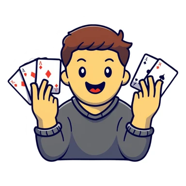 Canasta card game player with excited expression and cards sticker