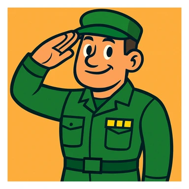 cartoon soldier in green uniform saluting sticker